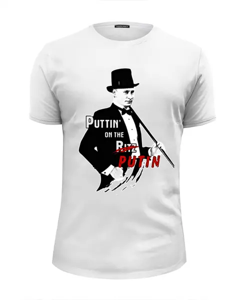 Заказать мужскую футболку в Москве. Футболка базовая Puttin on the Putin от Savara - готовые дизайны и нанесение принтов.