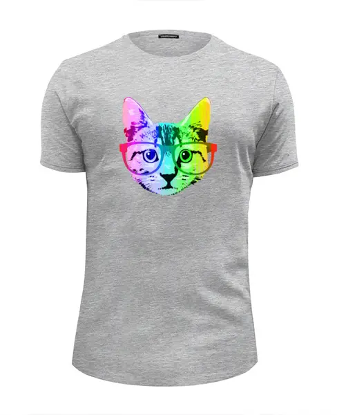 Заказать мужскую футболку в Москве. Футболка базовая Радужный кот от printik - готовые дизайны и нанесение принтов.