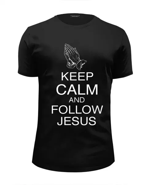 Заказать мужскую футболку в Москве. Футболка базовая Keep calm and follow Jesus от alice.cooper - готовые дизайны и нанесение принтов.
