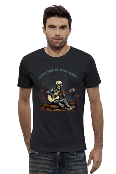 Заказать мужскую футболку в Москве. Футболка базовая Скелет-бард от d.v.cool71@gmail.com - готовые дизайны и нанесение принтов.