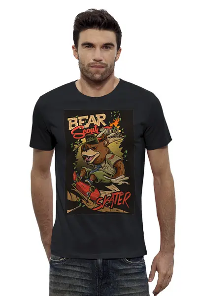 Заказать мужскую футболку в Москве. Футболка базовая Bear skater от Никита Коледенков - готовые дизайны и нанесение принтов.
