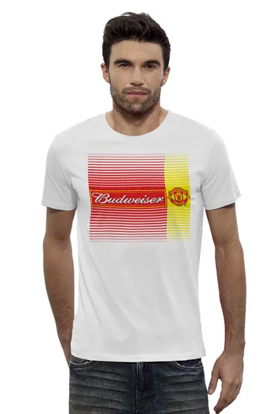 Заказать мужскую футболку в Москве. Футболка базовая Budweiser Manchester United от balden - готовые дизайны и нанесение принтов.