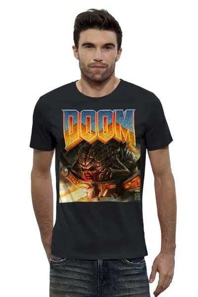 Заказать мужскую футболку в Москве. Футболка базовая Doom game от Leichenwagen - готовые дизайны и нанесение принтов.
