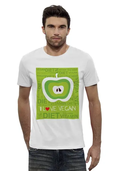 Заказать мужскую футболку в Москве. Футболка базовая I love vegan от jkg - готовые дизайны и нанесение принтов.