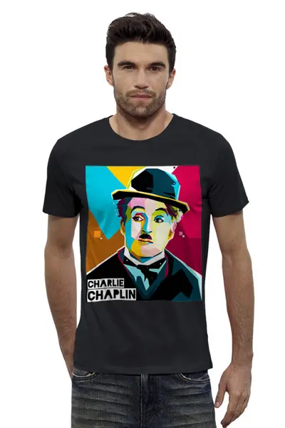 Заказать мужскую футболку в Москве. Футболка базовая Чарли Чаплин от Zamula - готовые дизайны и нанесение принтов.