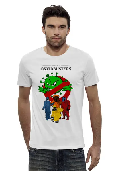 Заказать мужскую футболку в Москве. Футболка базовая Covidbusters от Рустам Юсупов - готовые дизайны и нанесение принтов.