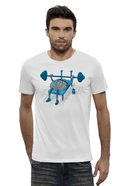 Заказать мужскую футболку в Москве. Футболка базовая Качай мозги от printik - готовые дизайны и нанесение принтов.