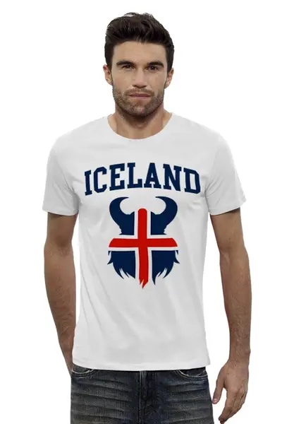 Заказать мужскую футболку в Москве. Футболка базовая Сборная Исландии от geekbox - готовые дизайны и нанесение принтов.