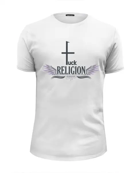 Заказать мужскую футболку в Москве. Футболка базовая Я люблю религию  от arktika2000@mail.ru - готовые дизайны и нанесение принтов.