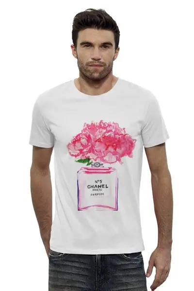 Заказать мужскую футболку в Москве. Футболка базовая Флакон цветочных духов от Liby - готовые дизайны и нанесение принтов.