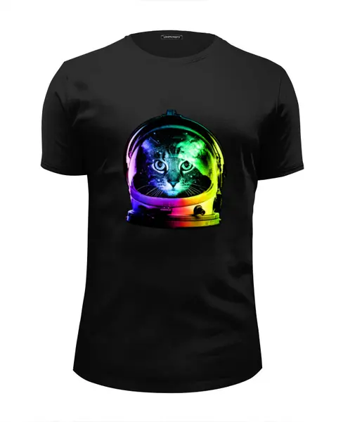 Заказать мужскую футболку в Москве. Футболка базовая Astronaut Cat от Михаил Авилкин - готовые дизайны и нанесение принтов.