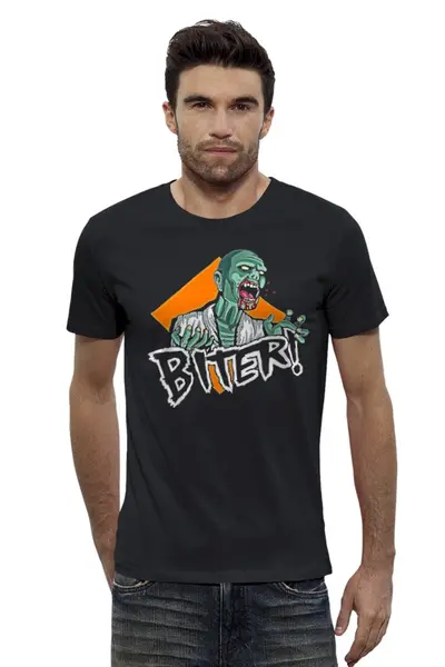 Заказать мужскую футболку в Москве. Футболка базовая Zombie biter от Leichenwagen - готовые дизайны и нанесение принтов.