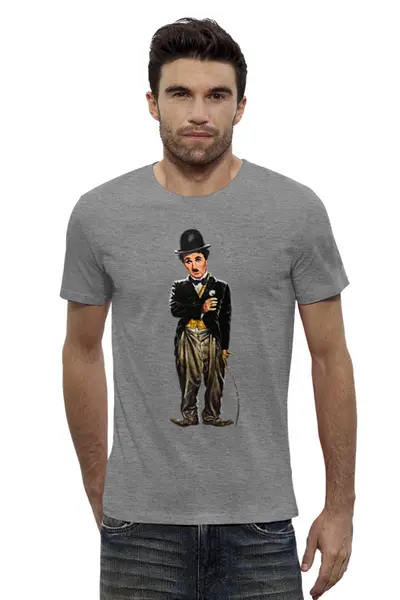 Заказать мужскую футболку в Москве. Футболка базовая Чарли Чаплин от T-shirt print  - готовые дизайны и нанесение принтов.
