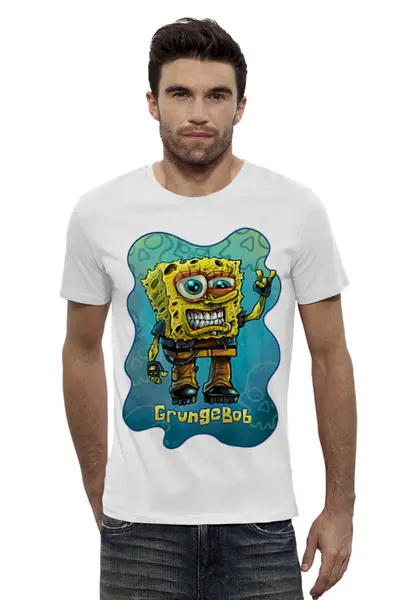 Заказать мужскую футболку в Москве. Футболка базовая Grungebob от alferxv - готовые дизайны и нанесение принтов.