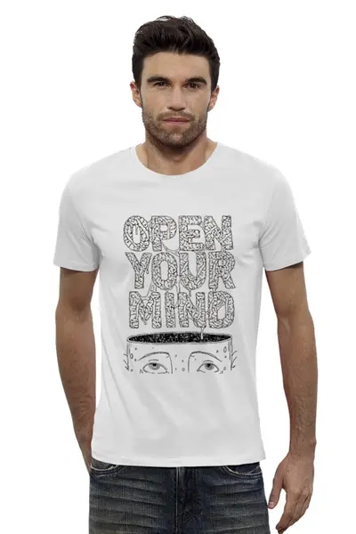 Заказать мужскую футболку в Москве. Футболка базовая Open your mind от Blue whale - готовые дизайны и нанесение принтов.