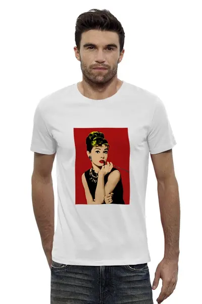 Заказать мужскую футболку в Москве. Футболка базовая Одри Хепбёрн (Audrey Hepburn) от Дмитрий Светличный - готовые дизайны и нанесение принтов.