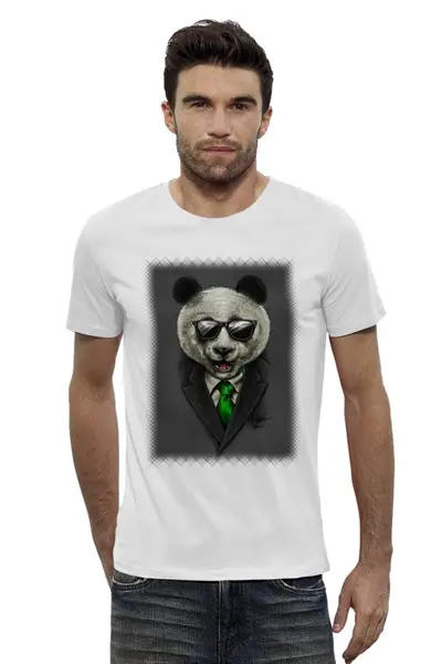 Заказать мужскую футболку в Москве. Футболка базовая Модный панда медведь от Leichenwagen - готовые дизайны и нанесение принтов.