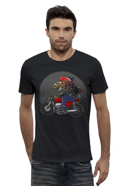 Заказать мужскую футболку в Москве. Футболка базовая Байкер от T-shirt print  - готовые дизайны и нанесение принтов.