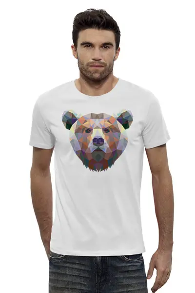 Заказать мужскую футболку в Москве. Футболка базовая Полигональный медведь от oldman - готовые дизайны и нанесение принтов.