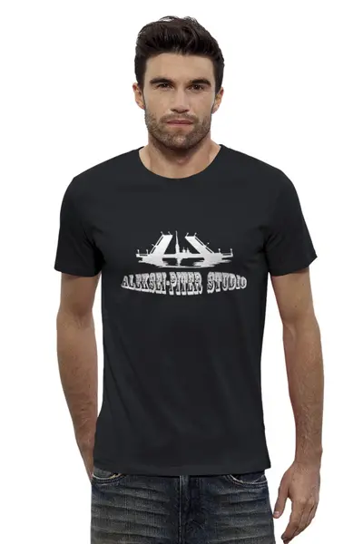 Заказать мужскую футболку в Москве. Футболка базовая ALEKSEI-PITER STUDIO (черная) от Алексей - готовые дизайны и нанесение принтов.