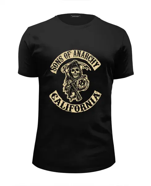 Заказать мужскую футболку в Москве. Футболка базовая Sons Of Anarchy California от skynatural - готовые дизайны и нанесение принтов.