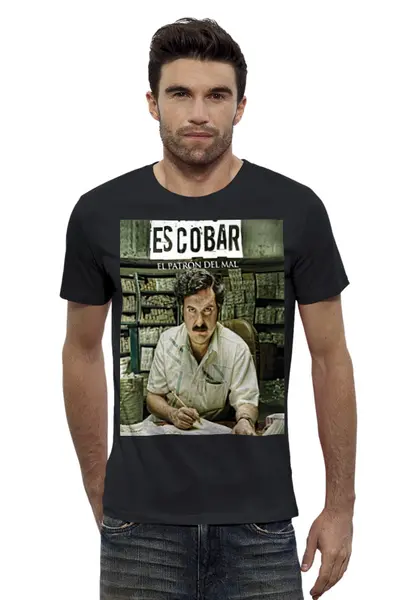Заказать мужскую футболку в Москве. Футболка базовая Пабло Эскобар от vgonyalkin@gmail.com - готовые дизайны и нанесение принтов.