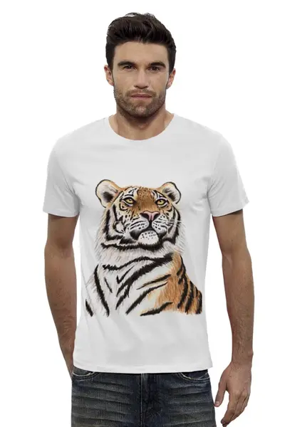 Заказать мужскую футболку в Москве. Футболка базовая Взгляд тигра от tigerda  - готовые дизайны и нанесение принтов.