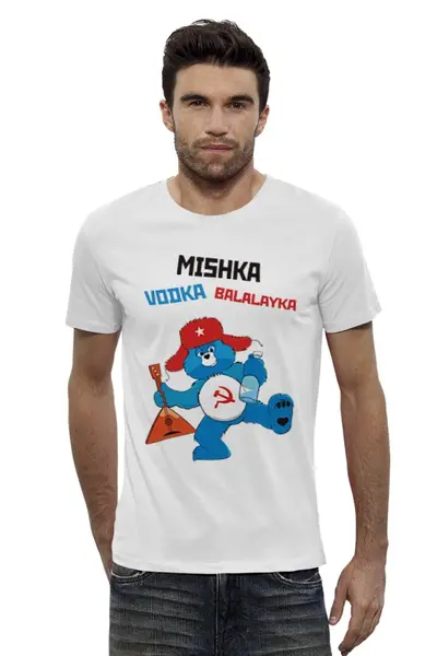 Заказать мужскую футболку в Москве. Футболка базовая Мишка Водка Балалайка от Easy-store - готовые дизайны и нанесение принтов.