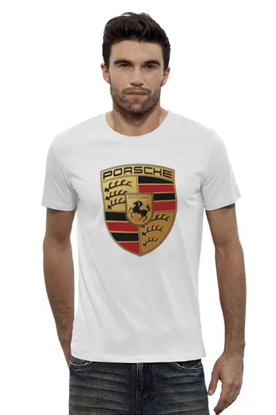 Заказать мужскую футболку в Москве. Футболка базовая Porsche от DESIGNER   - готовые дизайны и нанесение принтов.