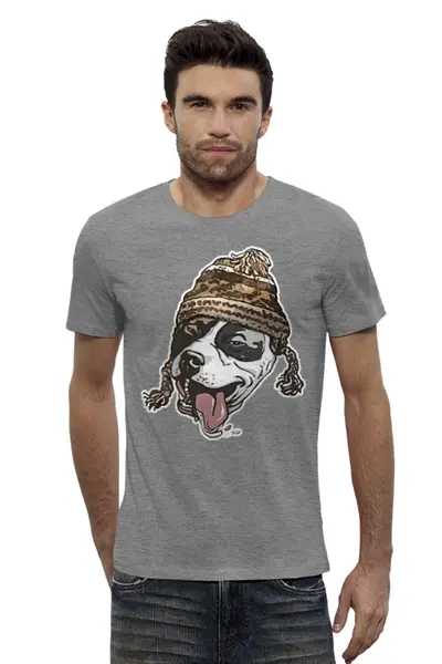 Заказать мужскую футболку в Москве. Футболка базовая Собака в шапке от printik - готовые дизайны и нанесение принтов.