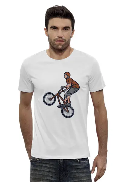 Заказать мужскую футболку в Москве. Футболка базовая Велосипедист от T-shirt print  - готовые дизайны и нанесение принтов.
