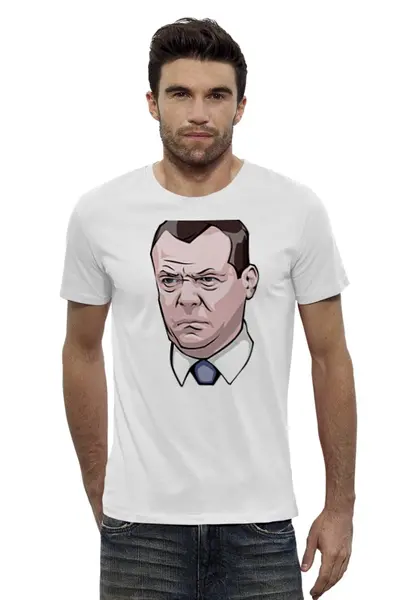 Заказать мужскую футболку в Москве. Футболка базовая Дмитрий Медведеву не в духе от trygun - готовые дизайны и нанесение принтов.
