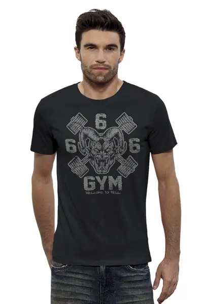Заказать мужскую футболку в Москве. Футболка базовая 666 GYM от Leichenwagen - готовые дизайны и нанесение принтов.