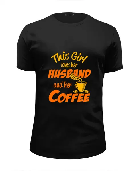 Заказать мужскую футболку в Москве. Футболка базовая эта девушка любит своего мужа и кофе от Yaroslava - готовые дизайны и нанесение принтов.