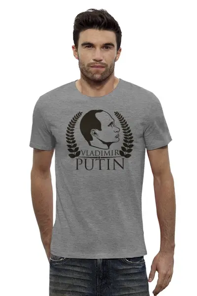 Заказать мужскую футболку в Москве. Футболка базовая Vladimir Putin от gopotol - готовые дизайны и нанесение принтов.