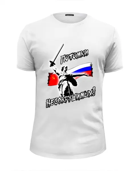 Заказать мужскую футболку в Москве. Футболка базовая ПОТОМКИ НЕСОКРУШИМЫХ! РОДИНА -МАТЬ! от Алексс Неро - готовые дизайны и нанесение принтов.
