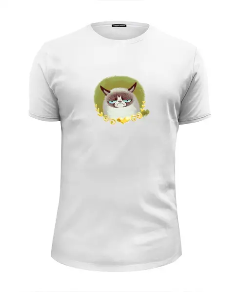 Заказать мужскую футболку в Москве. Футболка базовая Сердитый котик / Grumpy Cat (Медальон) от defann - готовые дизайны и нанесение принтов.