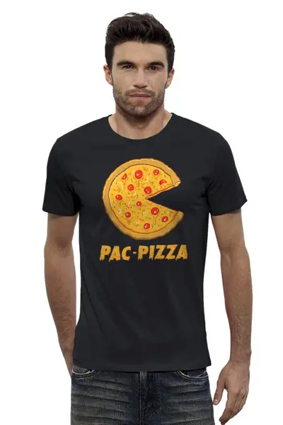 Заказать мужскую футболку в Москве. Футболка базовая Пак-Пицца от printik - готовые дизайны и нанесение принтов.