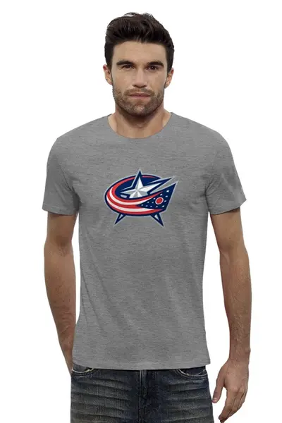 Заказать мужскую футболку в Москве. Футболка базовая Columbus Blue Jackets / NHL USA от KinoArt - готовые дизайны и нанесение принтов.