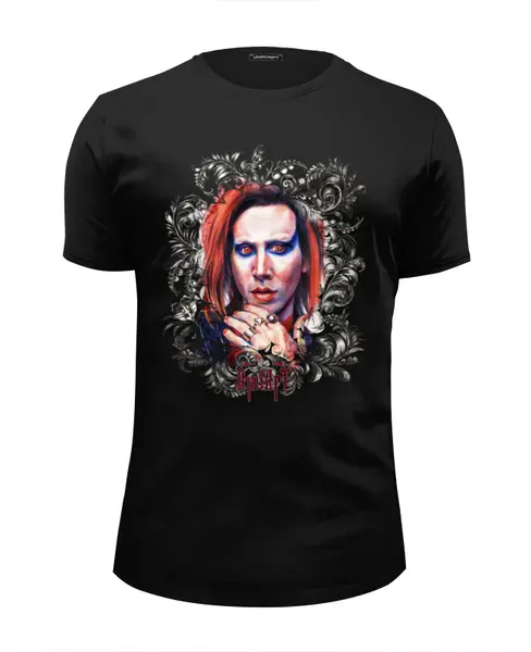 Заказать мужскую футболку в Москве. Футболка базовая Marilyn Manson от Инна Вольвак - готовые дизайны и нанесение принтов.