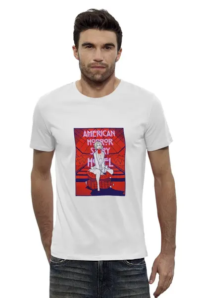 Заказать мужскую футболку в Москве. Футболка базовая American Horror Story Hotel от sandster - готовые дизайны и нанесение принтов.