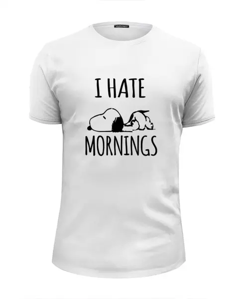 Заказать мужскую футболку в Москве. Футболка базовая Я ненавижу утро (I Hate Mornings) от coolmag - готовые дизайны и нанесение принтов.
