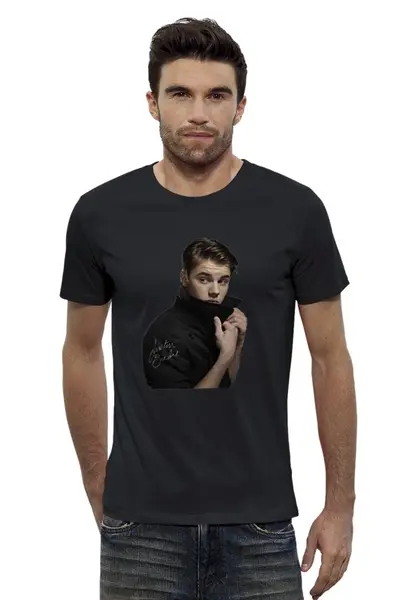 Заказать мужскую футболку в Москве. Футболка базовая Justin Bieber от buhonow - готовые дизайны и нанесение принтов.