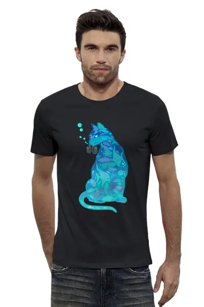 Заказать мужскую футболку в Москве. Футболка базовая Рыбки в кошке от Xieros - готовые дизайны и нанесение принтов.