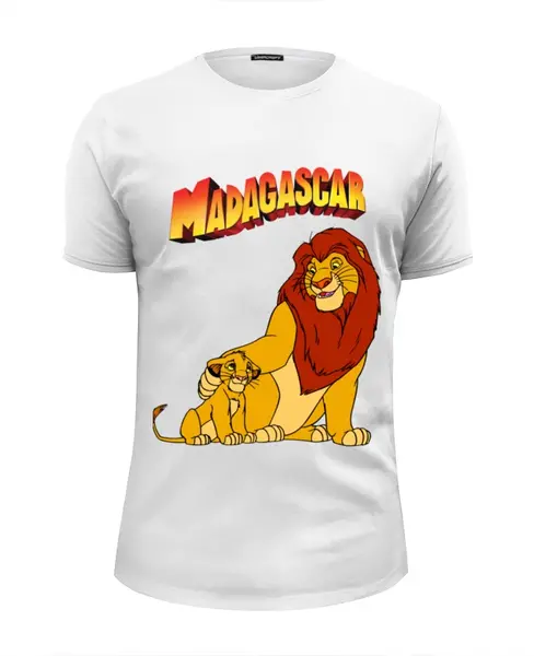 Заказать мужскую футболку в Москве. Футболка базовая Мадагаскар Лев от BURNSHIRTS - готовые дизайны и нанесение принтов.