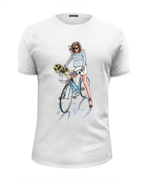 Заказать мужскую футболку в Москве. Футболка базовая Девушка на велосипеде  от ПРИНТЫ ПЕЧАТЬ  - готовые дизайны и нанесение принтов.
