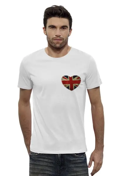 Заказать мужскую футболку в Москве. Футболка базовая Футболка с британским флагом "Сердце" от anastasyachumak - готовые дизайны и нанесение принтов.