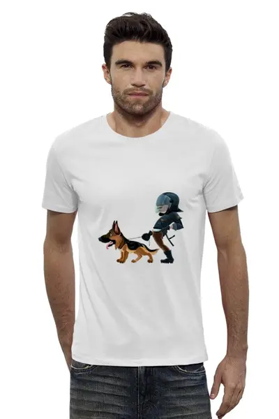Заказать мужскую футболку в Москве. Футболка базовая Коп с собакой от Yaroslava - готовые дизайны и нанесение принтов.