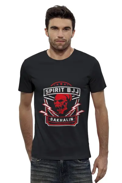 Заказать мужскую футболку в Москве. Футболка базовая Spirit BJJ Sakhalin Skull Hoodie (Black) от kiralabu - готовые дизайны и нанесение принтов.