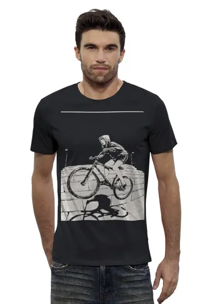 Заказать мужскую футболку в Москве. Футболка базовая девушка на велосипеде от monster66 - готовые дизайны и нанесение принтов.